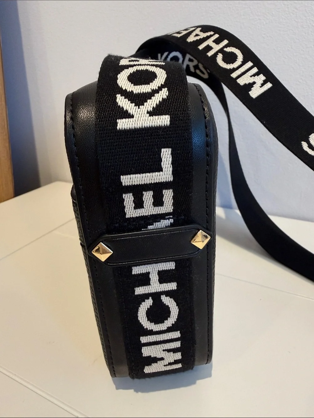 Michael Kors Black Pebbled Leather Crossbody with Logo Strap